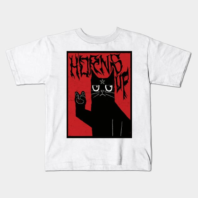 Horns Up Cat Kids T-Shirt by BONGwattitu